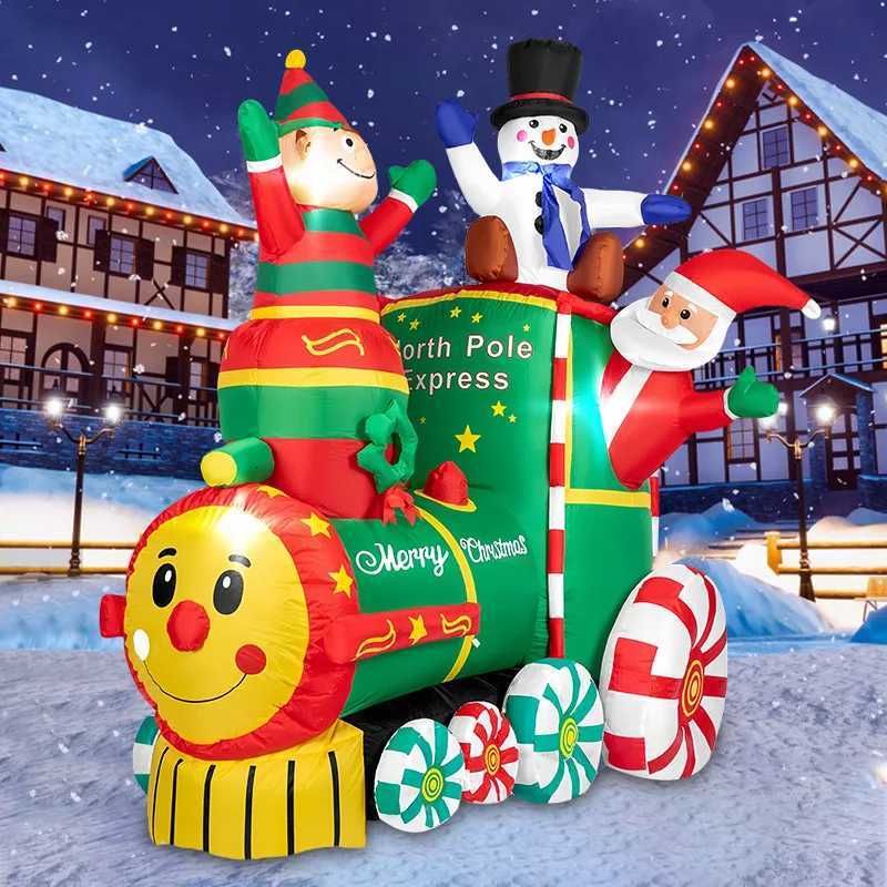 Christmas 18M/59FTHeight Christmas Inflatable Santa ClausThe Train with Elf and Snowman Built-in LED Lights Blow up Outdoor Lawn Yard Y251111