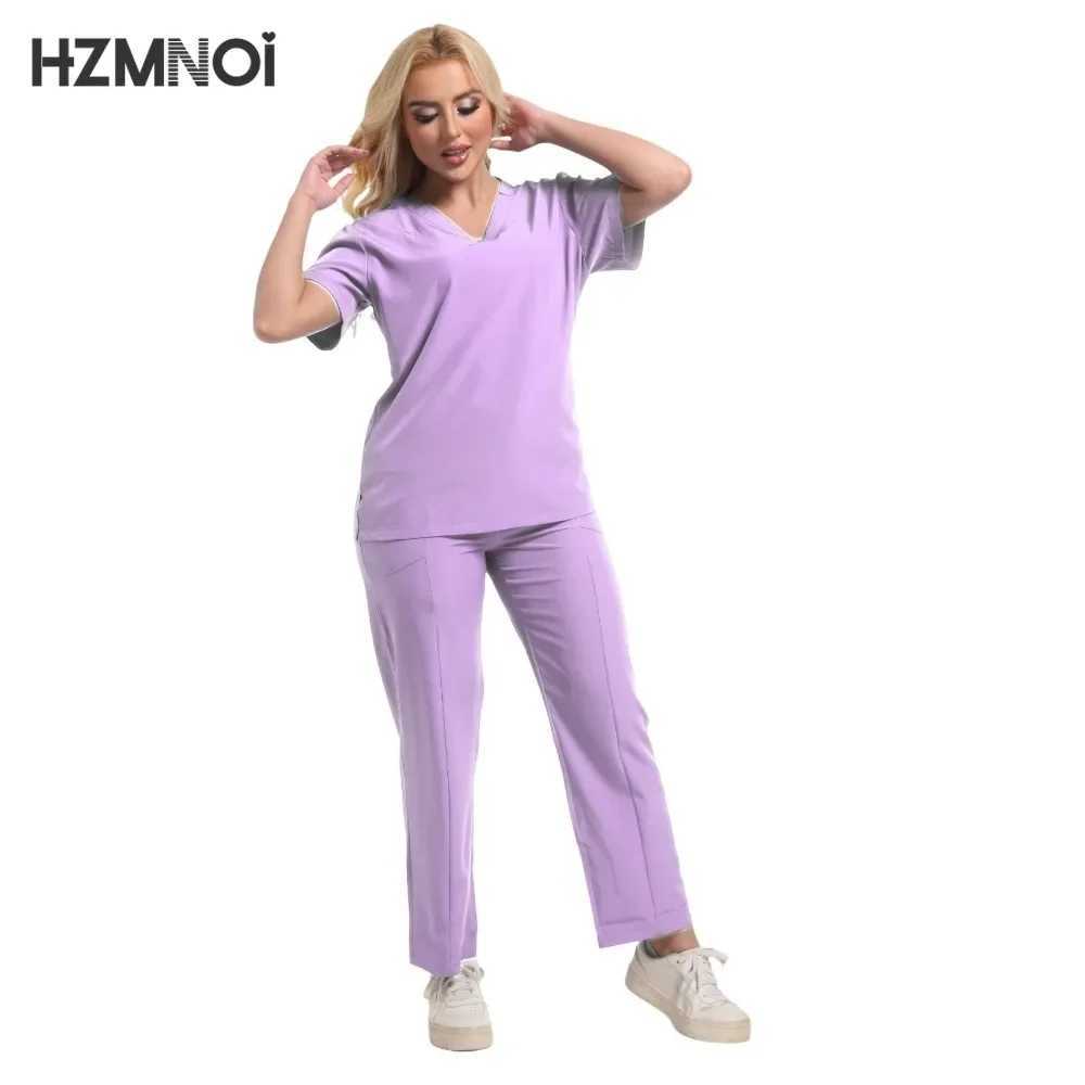 Multicolour Jogger Suits Doctor Nursing Uniforms Short Slve V-neck Tops Pocket Pants Nurse Scrubs Set Medical Clinical Clothes X250410