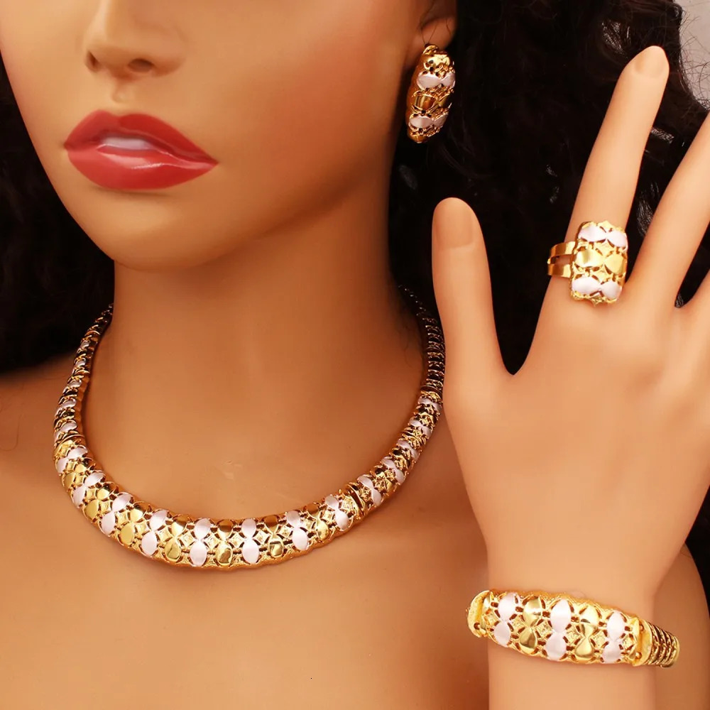 GZJPEI Hight Quality Big Jewelry Set 18K Gold Plated Two Tone Necklace Bracelet Sets Durable Hypoallergenic Gift 2025 INS 251103