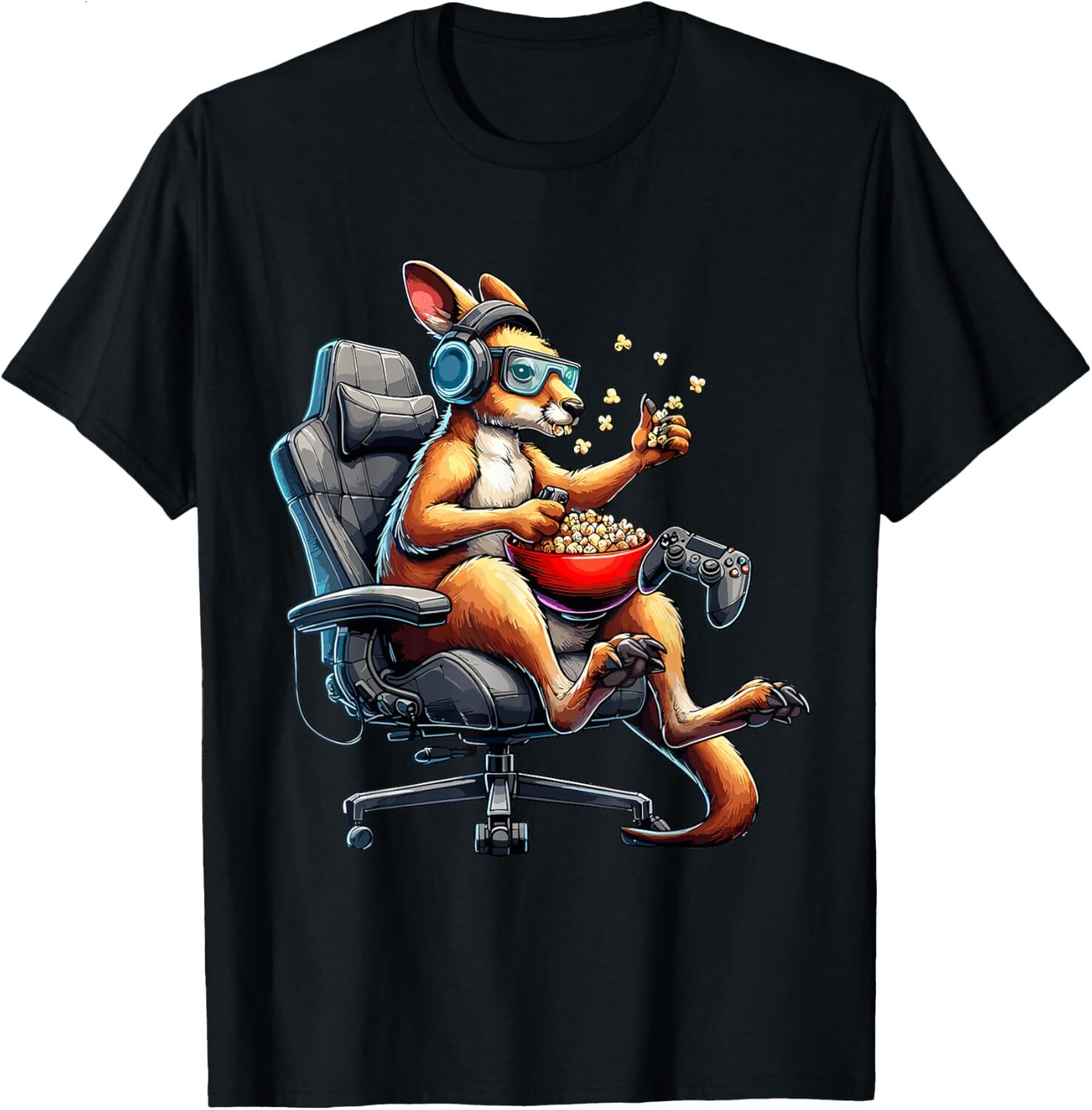 T shirt for Mens Kangaroo Popcorn Animal Gaming Controller Headset Gamer Graphic Tee Casual Tops Clothes Fashion patterns
