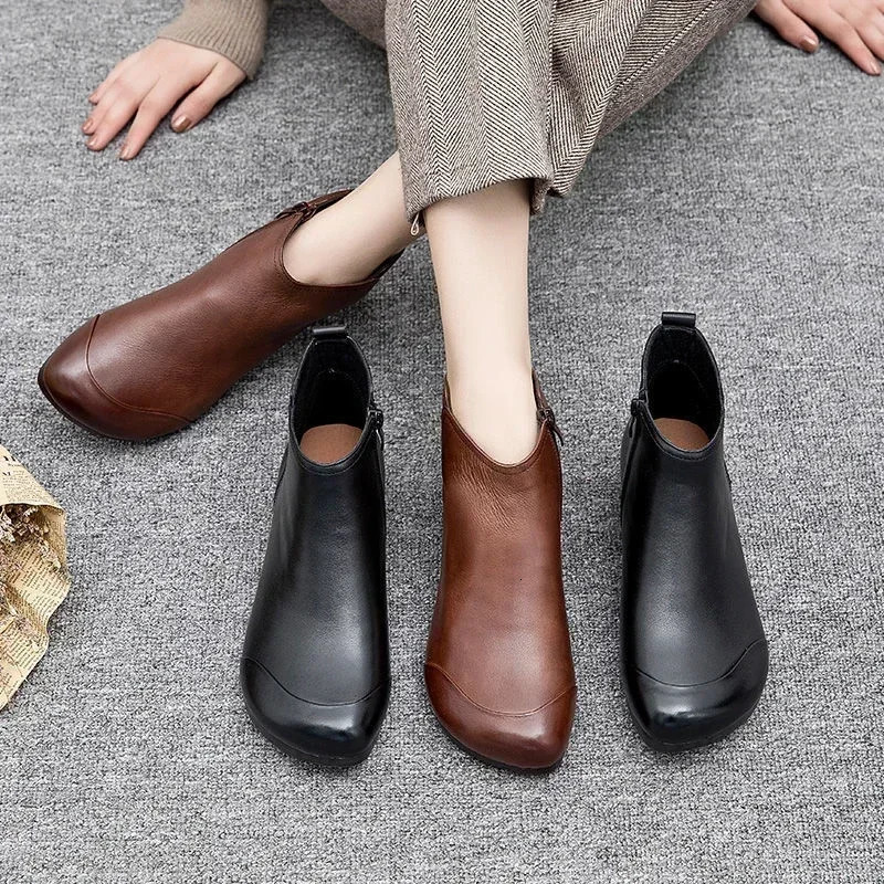 Spring Flat Womens Shoes Fashion Ankle Boots Retro Casual Plus Size Short Boots Zipper Solid Color Warm Flat Zapatos Mujer 251110