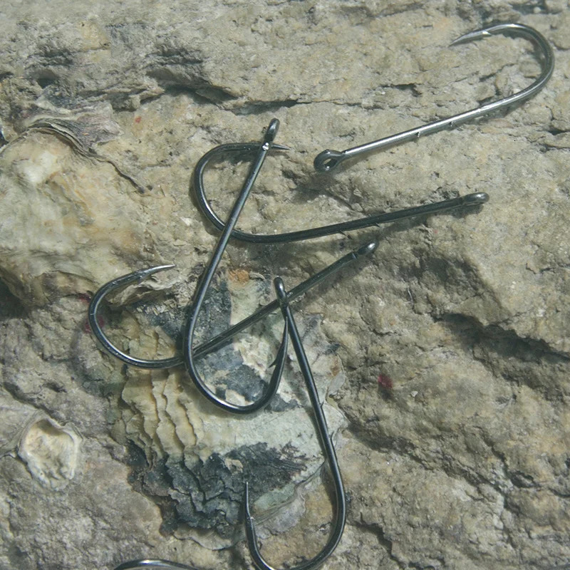 50pcslot Fish Hooks Double Bait Holder Barbed Fishhook Long Shank Carbon Steel Sharp Fishhook Beach And Live Bait Fishing Hooks 251103