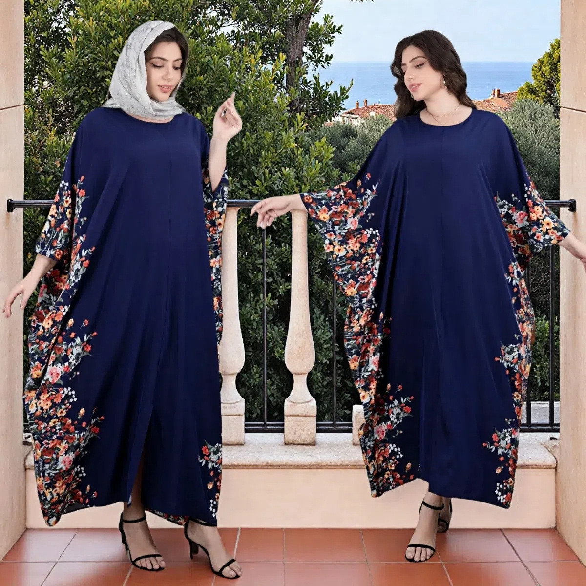 Dubai Saudi Muslim Women's Skirt Arab floral loose robe plus size women's dress