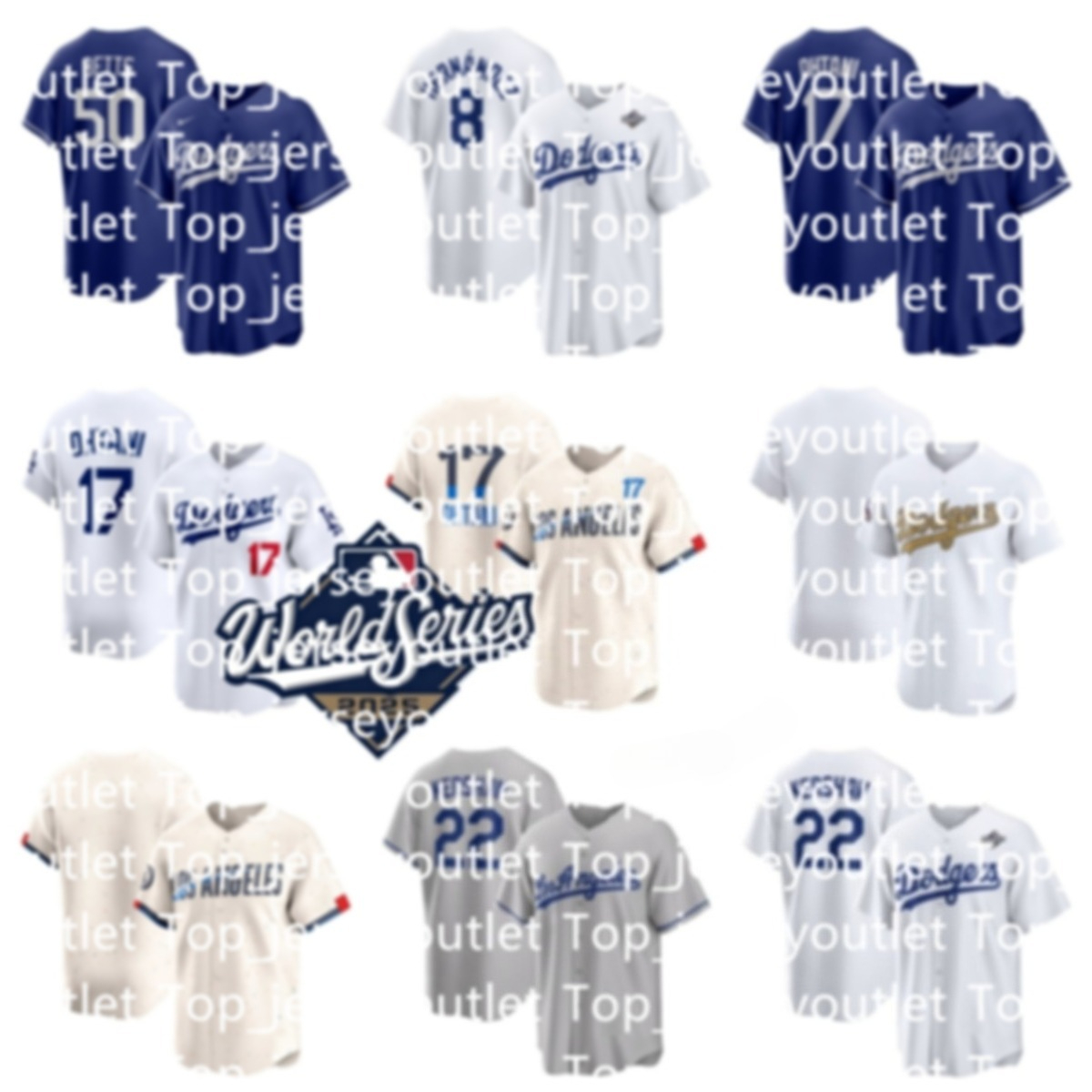 MLB Los Angeles''Dodgers''Baseball 2025 World Series Jersey Jackie Robinson Shohei 17 Ohtani Mookie 50 Betts Freddie 5 Freeman Yoshinobu 18 Yamamoto Fernando