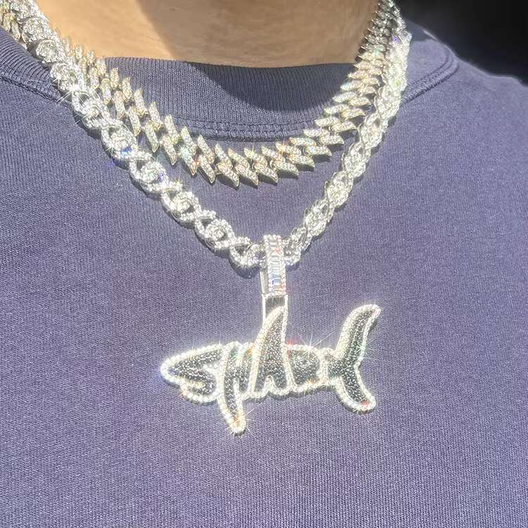 Hip Hop Soild Silver Cuban Chain Jewelry 9mm Width D/VVS Clarity Moissanite Chain Rapper Cuban Link Chain Necklace