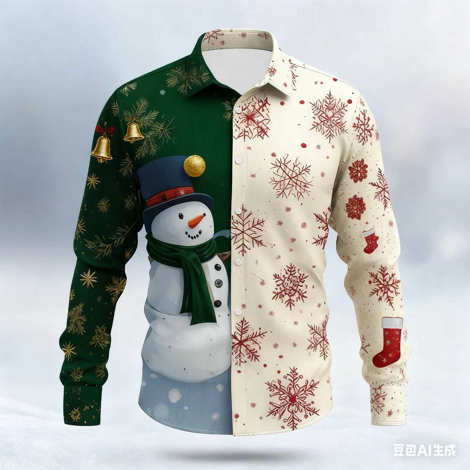 2025 Christmas Mens Snowman Snowflake Man Shirt Dress Shirts Long Sleeve Fashion Casual Outdoor Holiday Spring Fall Winter K251110