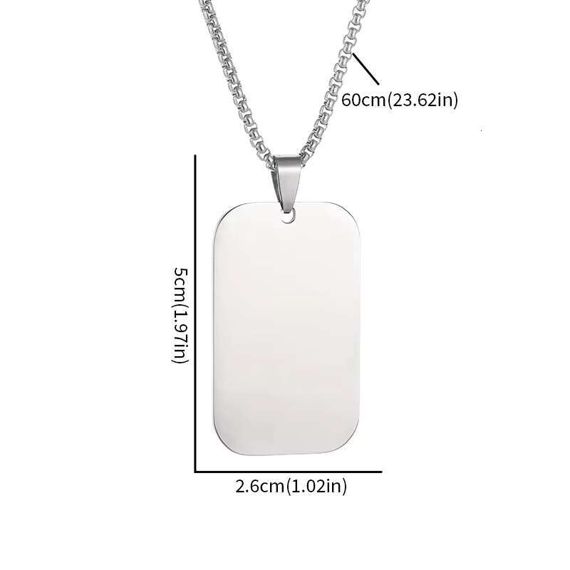 Simple Hip Hop Style Stainless Steel Plated Matte Rectangular Label Pendant Necklace for Men