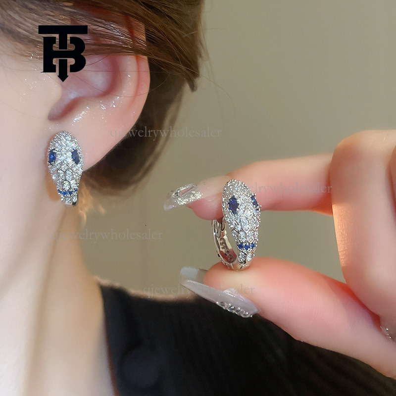 TB BHULAMTE Designer Serpentine Inlaid Zircon Earrings Sweet Girl Lightweight Luxury High End Ring Earrings Fashion Simple Women's Jewelry Valentine's Day Gift