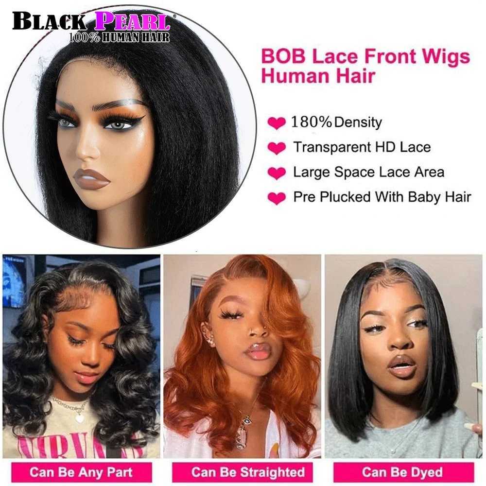 200 Density Glueless Pre Plucked with Baby Hair Kinky Straight Lace Front Wig Human Hair Short Yaki Straight Wigs for WomenT251111