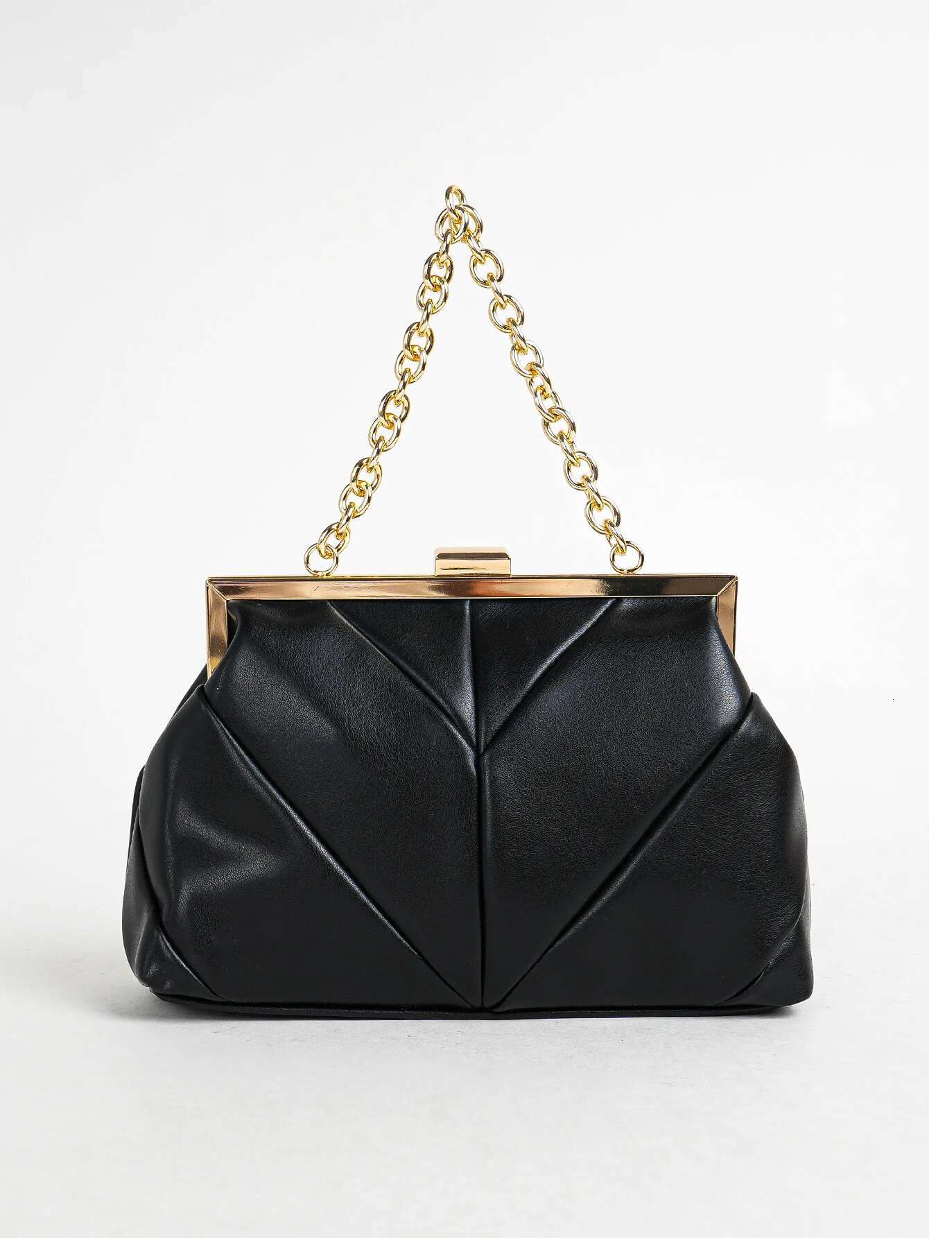 2025 new PU leather elegant pleated kiss lock evening bag shiny metal chain frame cross body handbag designer women's out handbag5