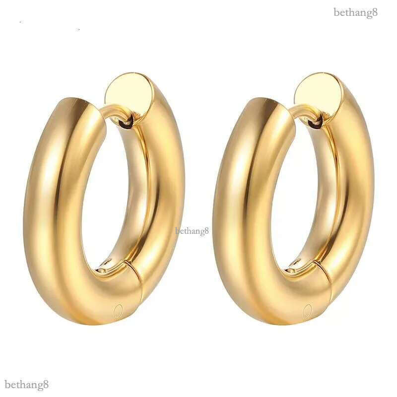 Non Tarnish 18k Gold Hoop Earrings Thick Chunky Stainless Steel Buckle Circle Earring for Women Men Gift Street Dance Fashion Hiphop Jewelry