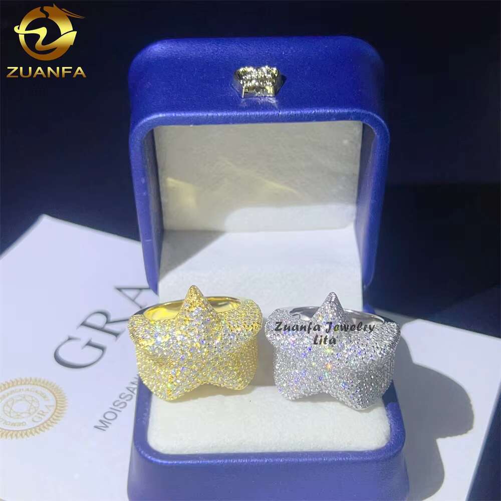 Drop Shipping Wholesale Price Gra Certificate Star Ring Hip Hop Mens 925 Sterling Silver Moissanite Rings