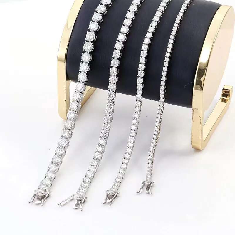 Real 10k Gold Moissanite Tennis Bracelet Women 2-3mm D Color VVS1 Moissanite Diamond Link Chain Bracelet Bangle Pass Tester Gift