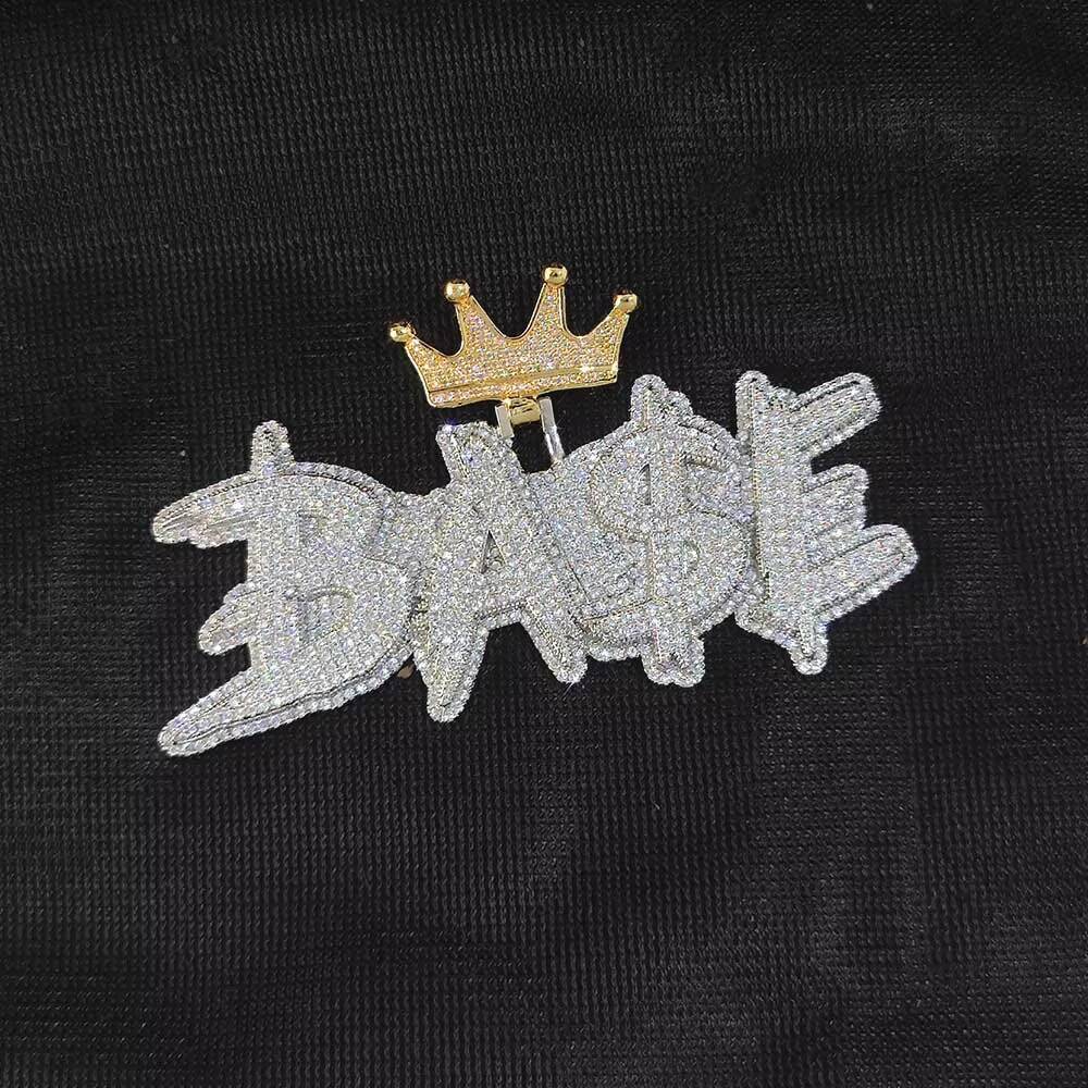 NUOYA Custom Cursive Letter Pendant Two Color Crown Hook Design Iced Out Diamond Name Pendant Hip Hop Jewelry Women Customizable