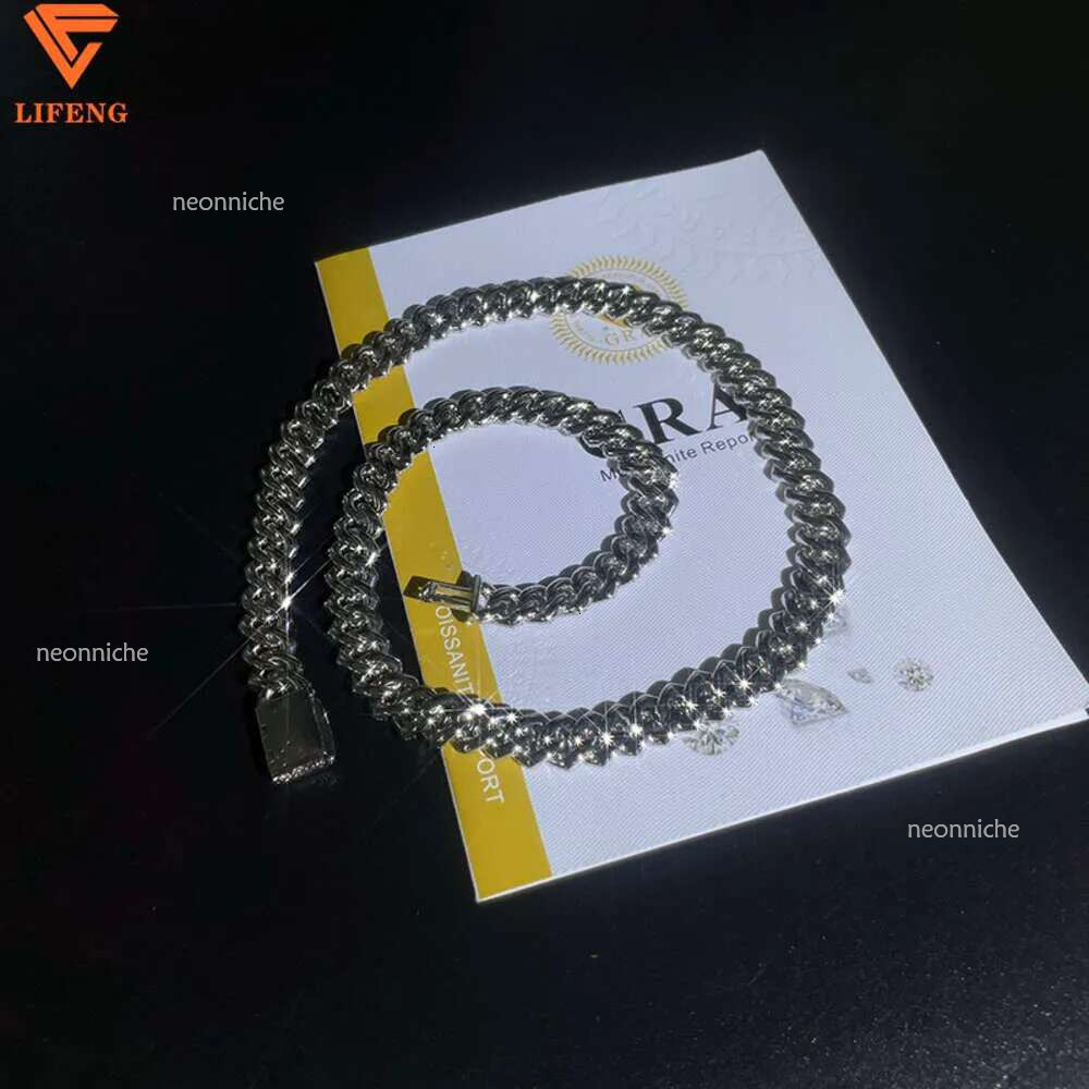 10mm Hip Hop Necklace for Pendant White Sterg Sier Iced Out Vvs Moissanite Dia Cuban k Chain Men Women
