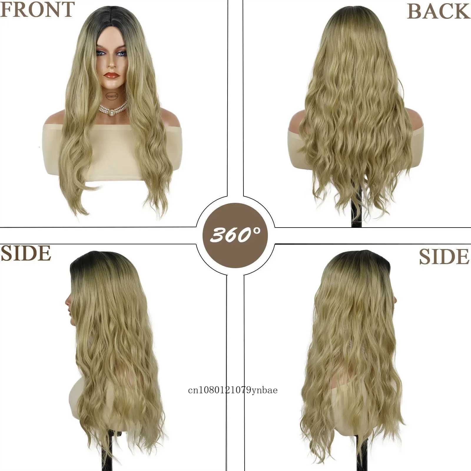 Synthetic Hair Ombre Blonde Long Curly Wave Wigs for Women Girls Middle Part Dark Root Wig Daily Costume Party Heat ResistantT251111
