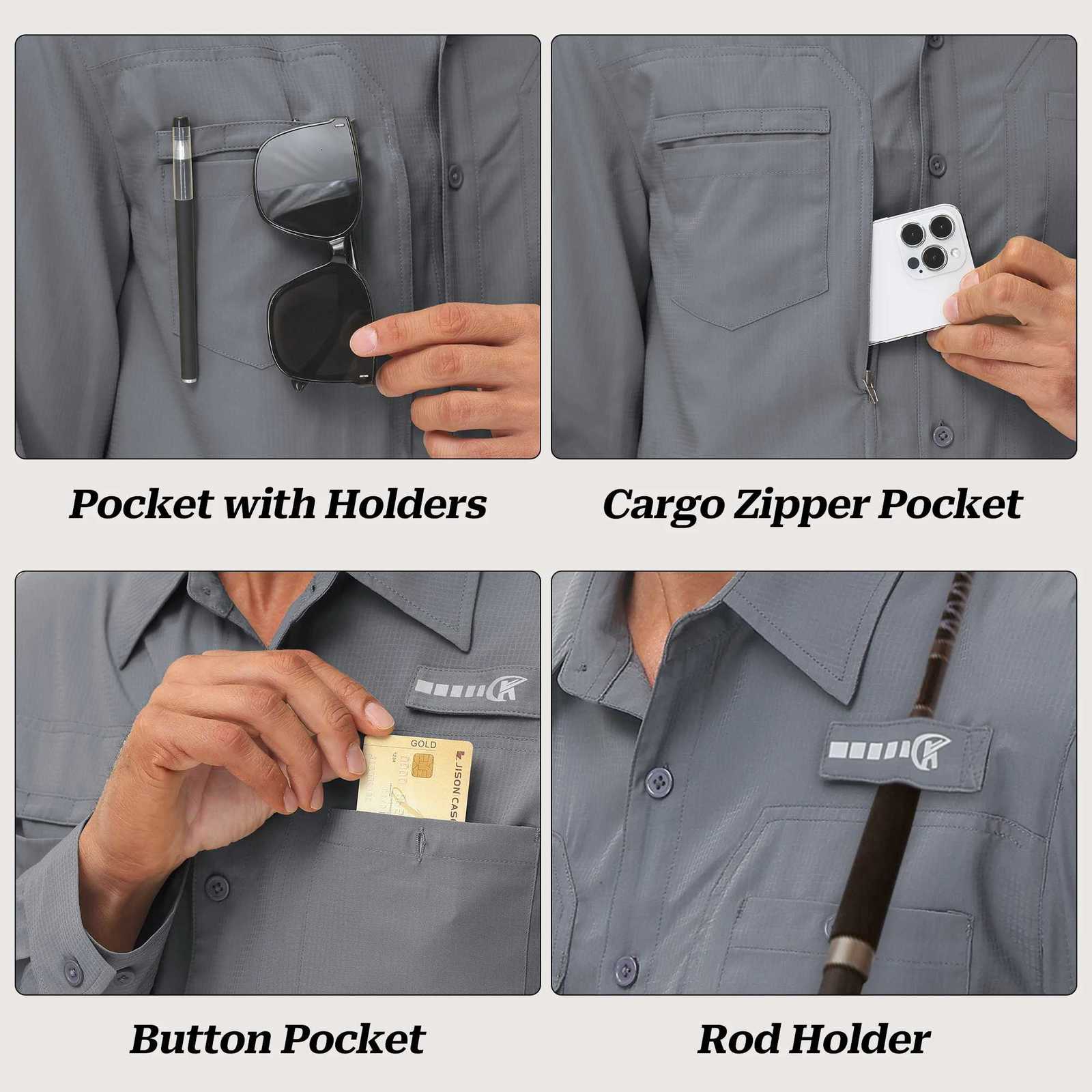 Summer Mens UPF 50 Casual Long Sleeve Fishing Shirts Lightweight Tactical Button Down Shirt with Breathable Back Mesh K251110