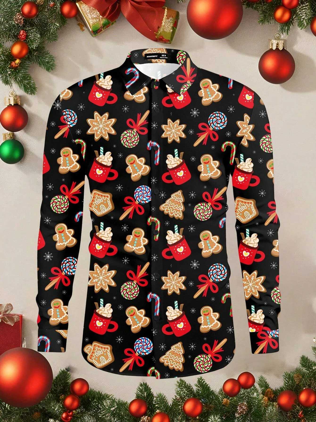 Christmas Festival Theme Mens 3D Prints Red Formal Shirts Christmas Santa Claus Graphic Long Sleeved Shirt Fashion Mens Shirts K251110