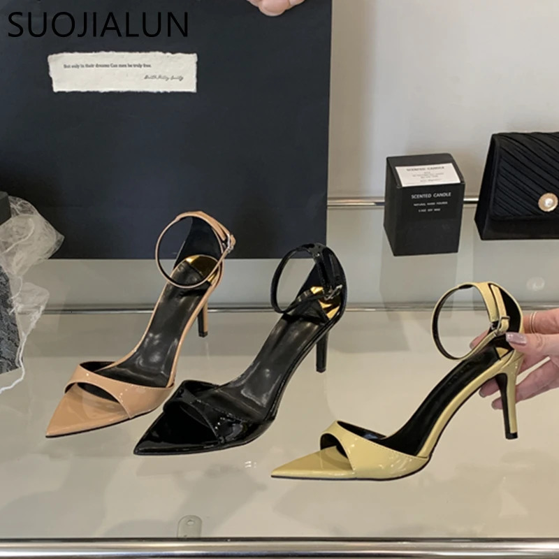 SUOJIALUN Summer Women Sandal Shoes Fashion Pointed Toe Ankle Strap Ladies Elegant Gladiator Shoes Thin High Heel Pumps 251107