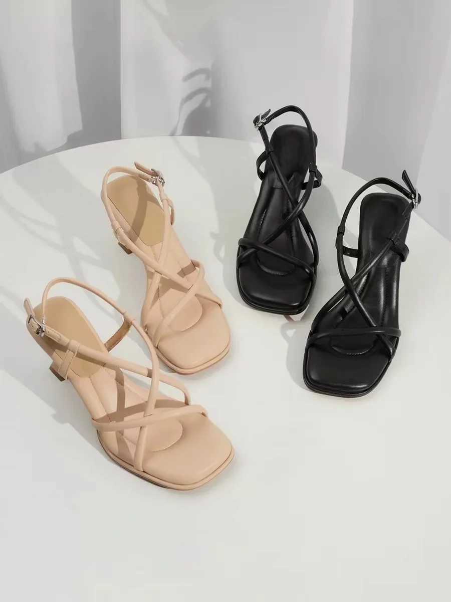 Womens high-heeled sandals comfortable summer casual womens shoes womens square sandals open toe shoulder straps unprinted sandals wedge shoesXJ250410