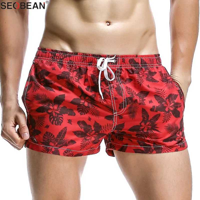 SEOBEAN summer style seaside mens beach shorts mens fast drying polyester fabric beach wear mens board shorts printed shortsW250410
