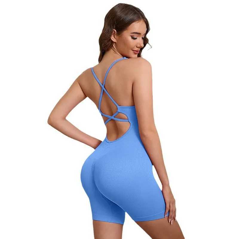 Womens yoga suit jumpsuit sports shapewear backless vest jumpsuit running fitness skiing rope yoga suitW250411