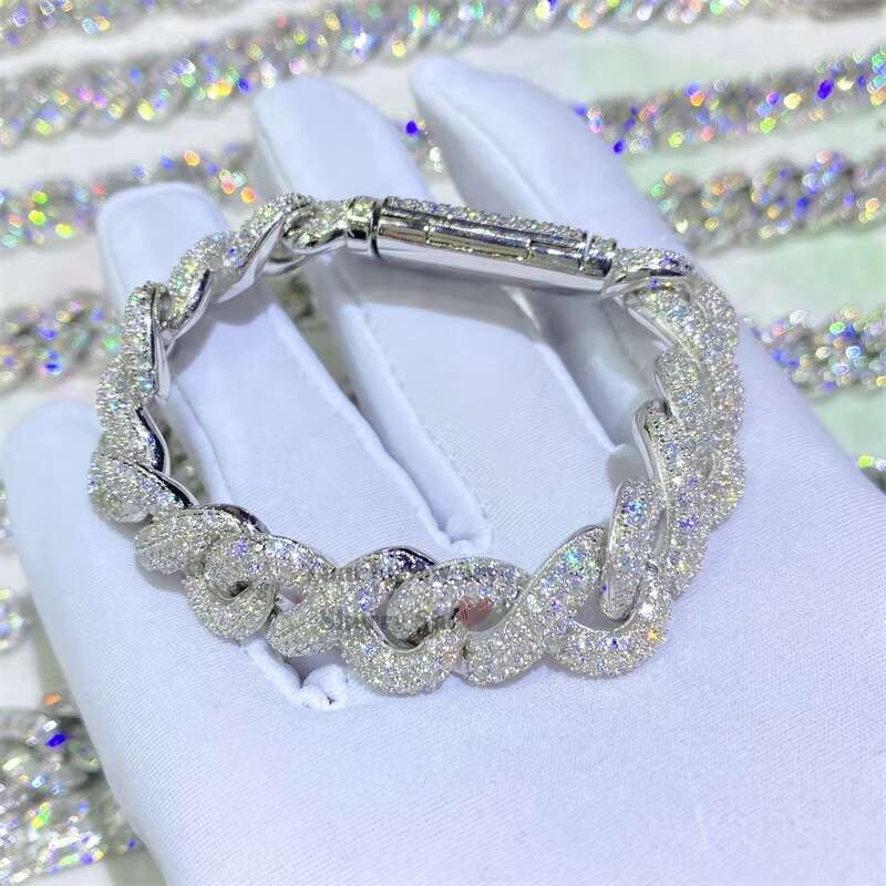 15mm White Gold Over 925 Silver Iced Out Vvs Moissanite Diamond Hip Hop Infinity Link Bracelet