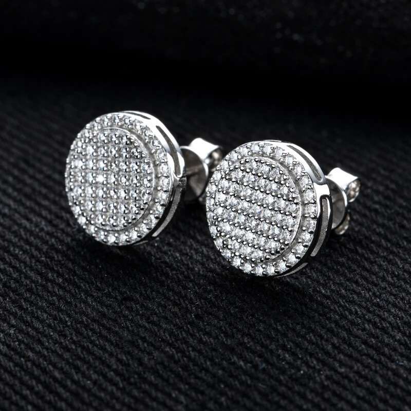 MossanRappr 0.7cttw Moissanite Bling Round Stud Earrings 925 Sterling Silver Fashion Hip Hop Jewelry Gifts for Women and Men