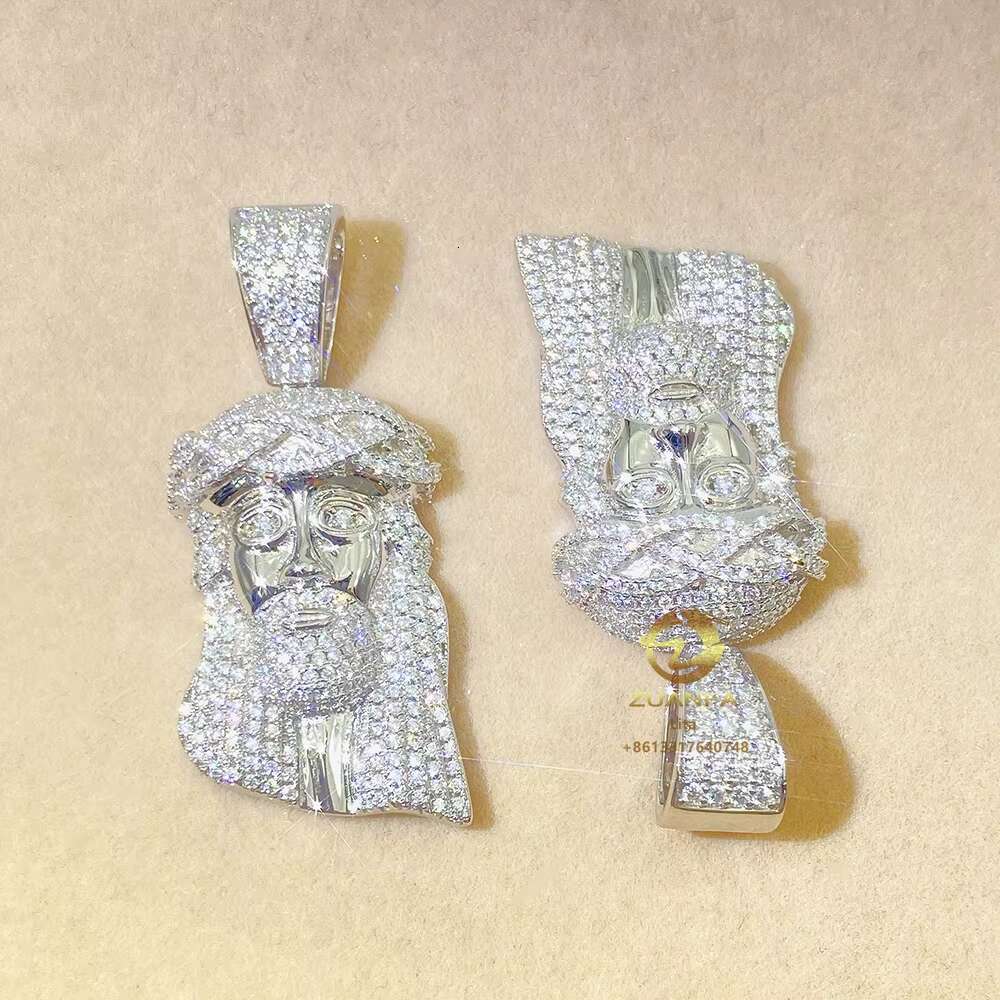 Manufacturer Direct Sale High Quality Hip Hop Iced Out Solid Back Jesus Head 925 Gold Plated Mens Necklace Pendant