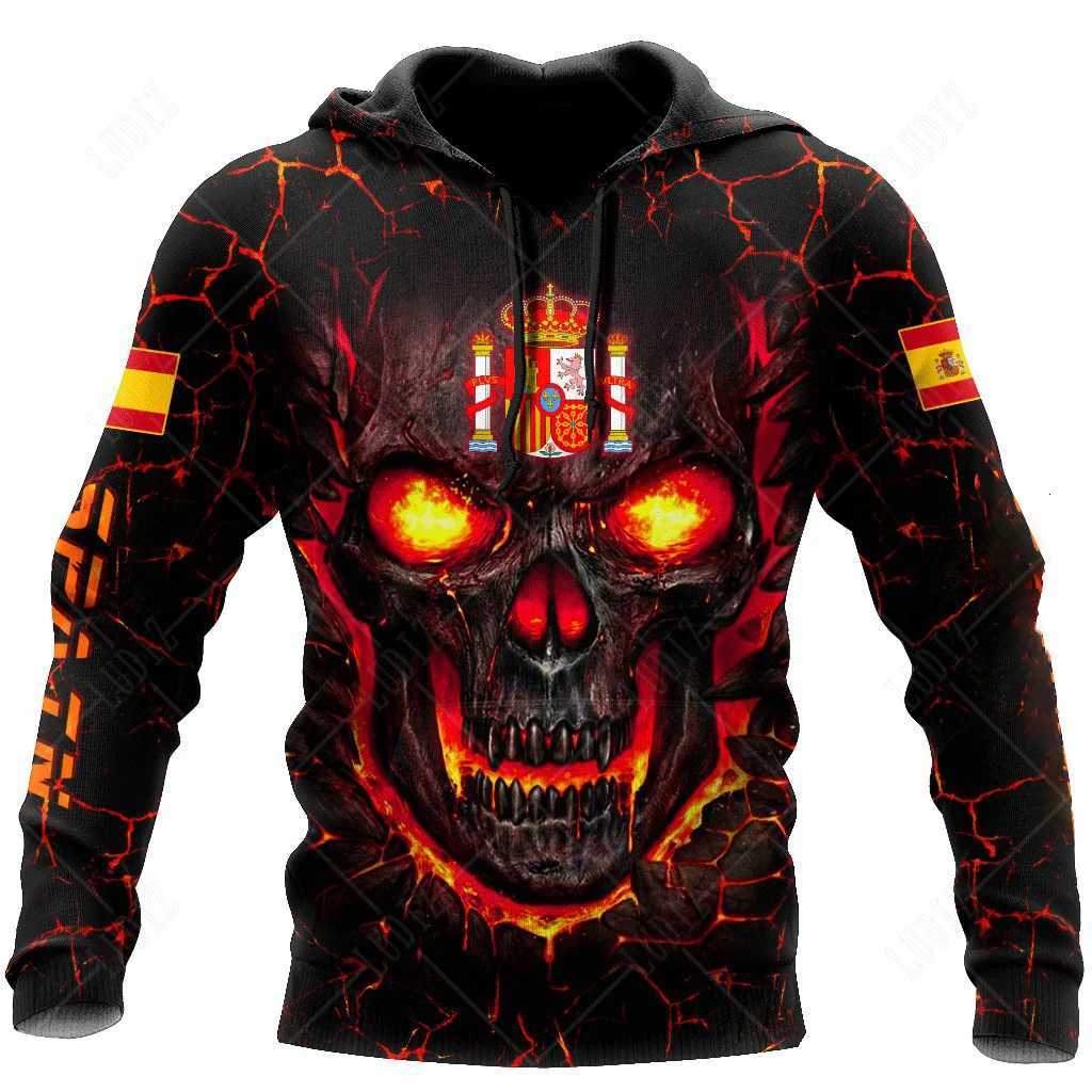 New Skull Hoodies Mens Hoodie 3D Print Spain Flag Tops Autumn Streetwear Hooded Hoodie M251111