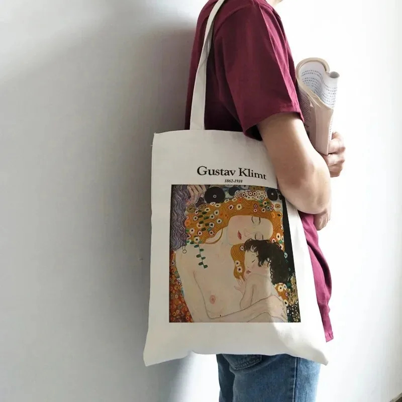 Fashion Gustav Klimt Handbag Canvas Summer Shoulder Bag Ecofriendly Large Capacity Travel Shopping Scoolbag decor 251110