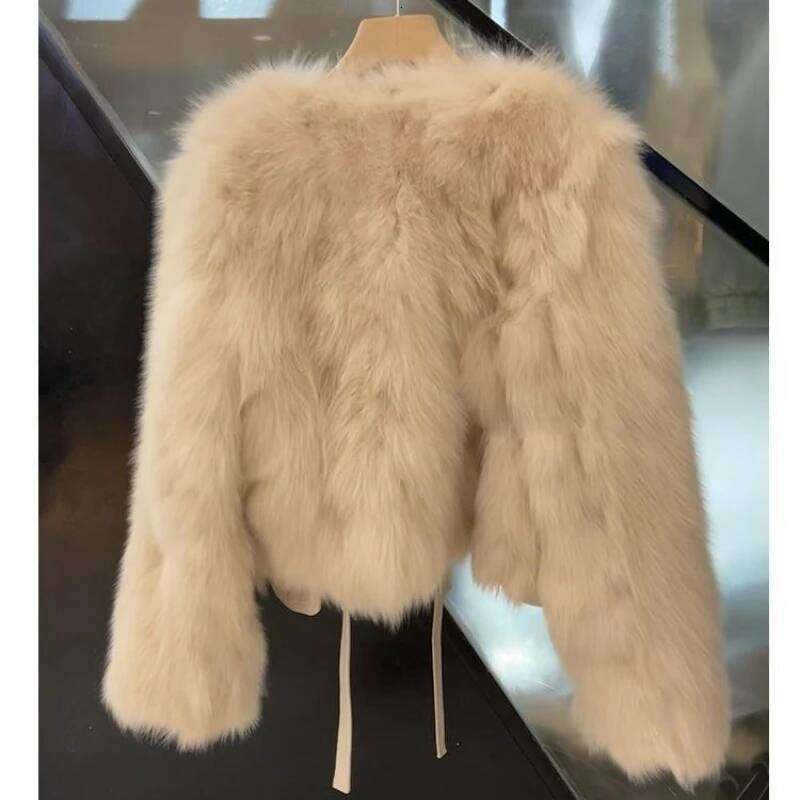 Winter Slimming Faux Fox Fur Jacket For Women 2023 Short Plush Coat Young Fashion Trendy Chic Thermal Outerwear Brown Black