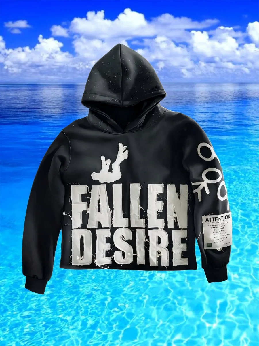Mens Applique Embroidered Letter Hooded Sweatshirt Fallen Desire High Street Daily Hoodie 251110
