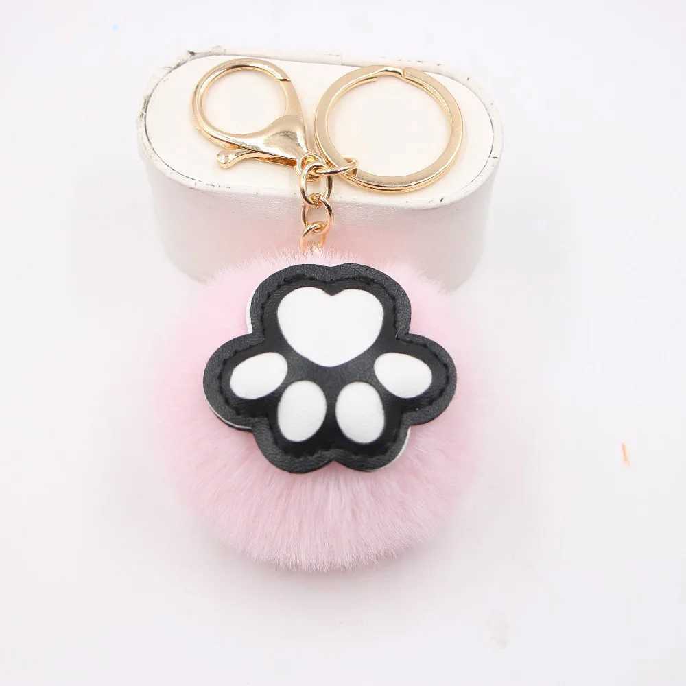 Cute Plush Claw Keychain Solid Color PU Leather Pet Dog Claw Keychain Childrens Backpack Pendant Car Keychain Toy Gift W250411