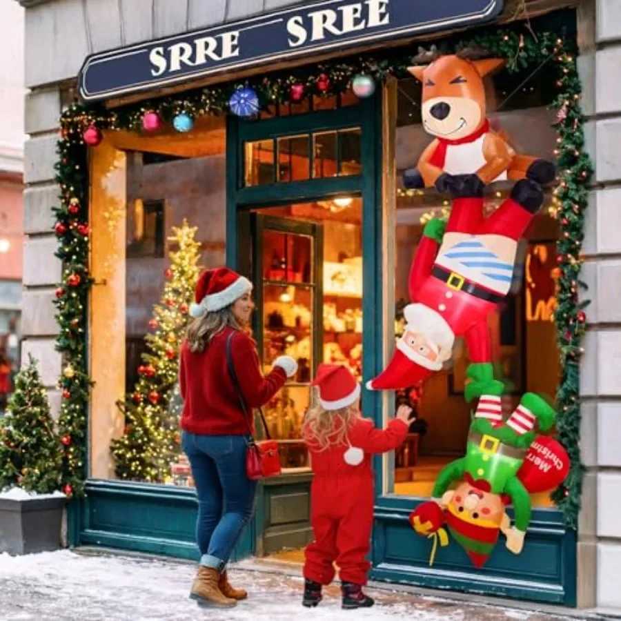 Christmas 8 FT Inflatable Christmas Decorations Outdoor Funny Christmas Inflatables Reindeer Pulling Climbing Santa and Falling Elf Chris Y251111