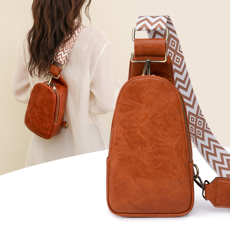 Women Chest Bag Sling Bag, Guitar Strap Small Crossbody PU Leather Satchel Daypack ddmynov