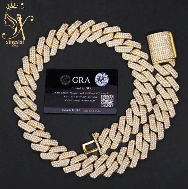 Elegant Men's Miami Style Cuban Link Necklace - 18'' Length, 10mm & 14mm White Gold Accents, Premium Silica Stones