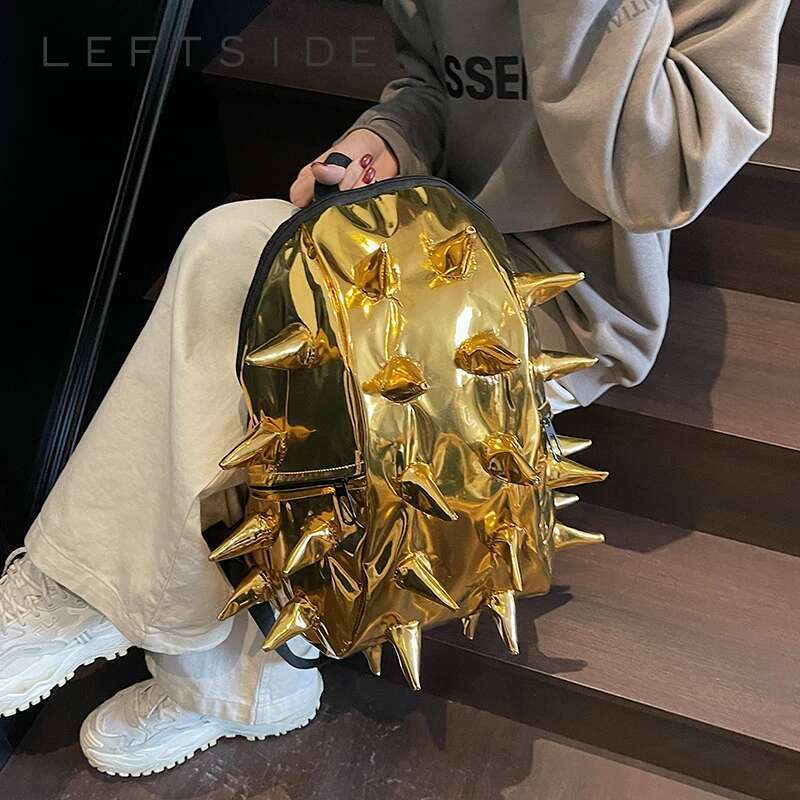 Women's Bags LEFTSIDE Design Women's Small 2025 Korean Fashion Gold Solid Color Backpack Girls School Bag Cute Pu Leather Travel Back Pack