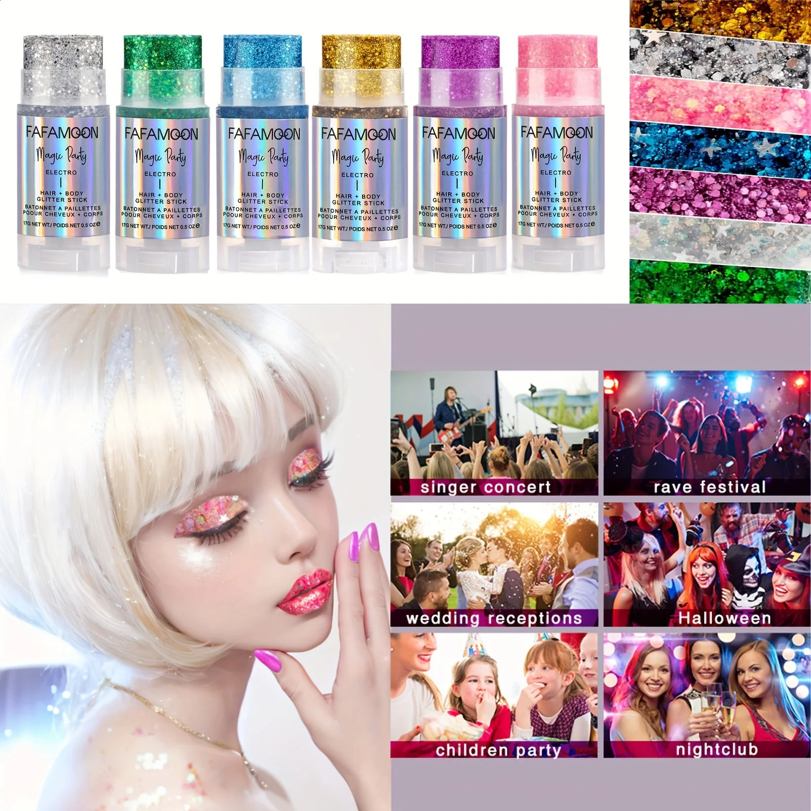 Body Glitter Stick Singer Music Rave Festival Rotating Mermaid Face Glitter Stick Holographic Glitter for FaceBodyHairEye 250410