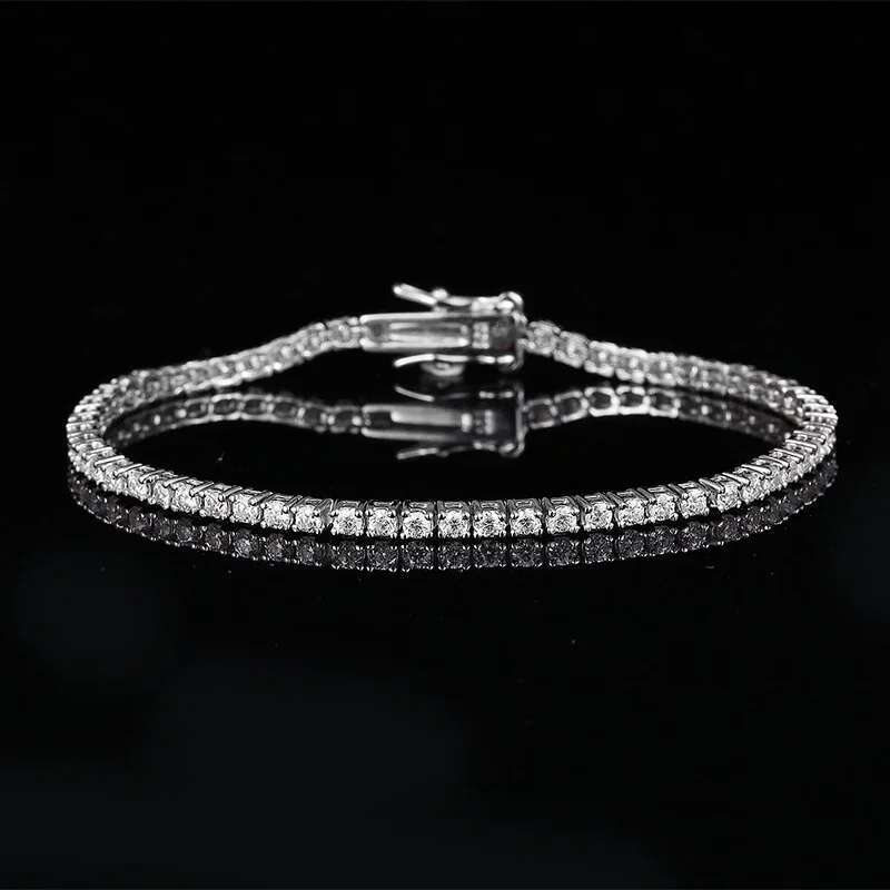 2mm/0.03ct Real Moissanite Tennis Bracelet Women 925 Sterling Silver Lab Diamond Link Chain Bracelets Bangle Platinum Plated Gra
