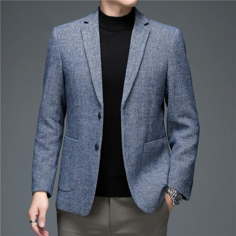 Autumn and Winter Top Quality Sheep Wool Fashion Business Blazers JacketsClassic Menswear Casual Gray Blue Blazer 251110