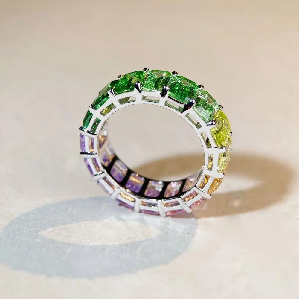ELSIEUNEE 100% 925 Pure Silver Jade Cutting Colored Sapphire Gemstone Engagement Ring Womens Wedding Ring 250407