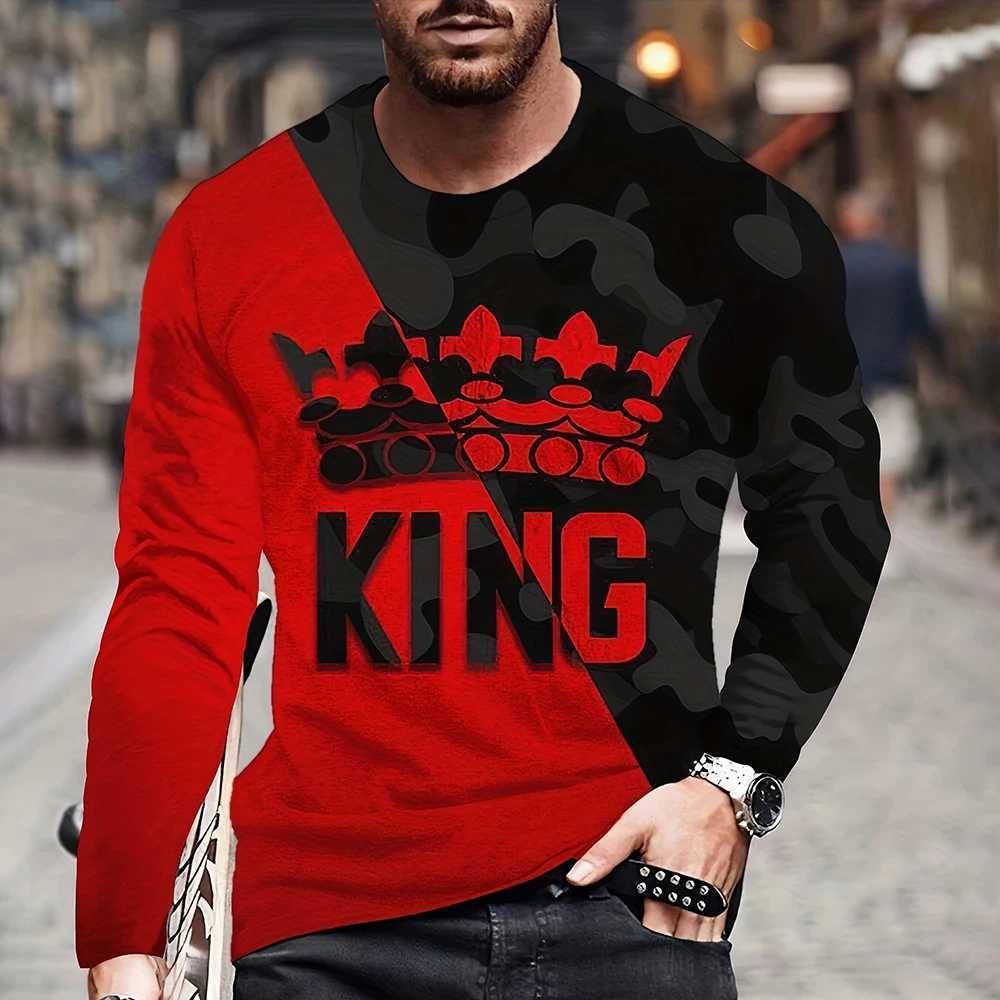 Vintage King 3D Printed Summer Mens Round Neck T-Shirt Casual Long Sleeve Oversized T Shirt Fashion Pullover Menswear K251110
