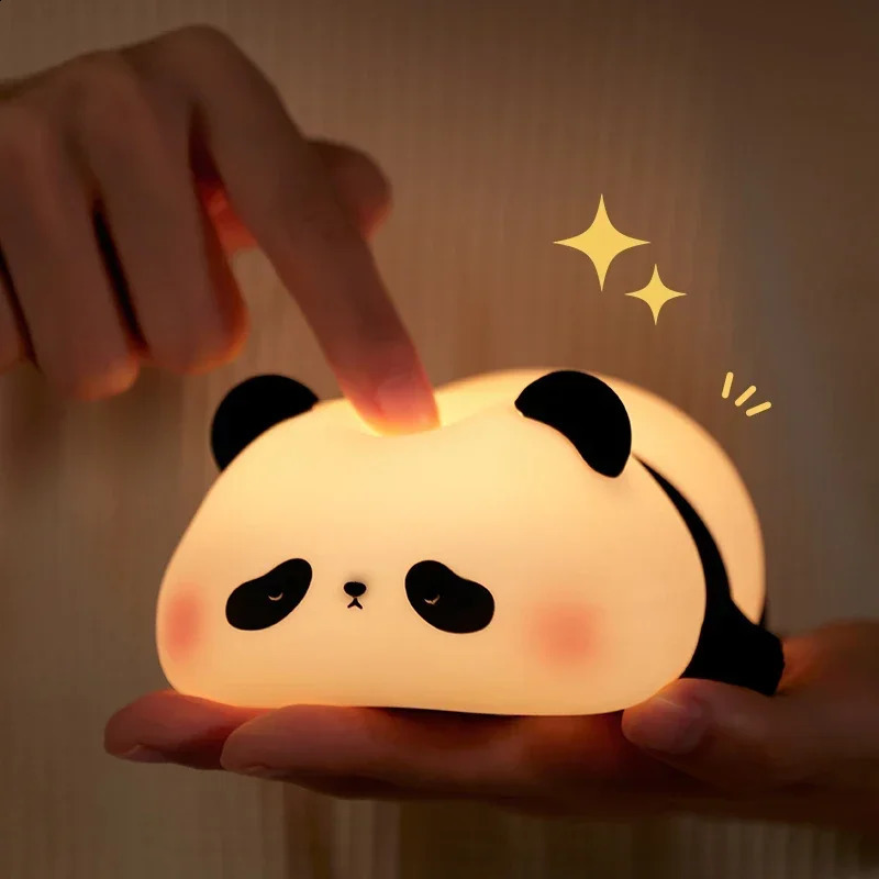 Panda LED Night Light Cute Silicone Night Light USB Rechargeable Touch Night Lamp Bedroom Timing Lamp Decoration Childrens Gift 250410