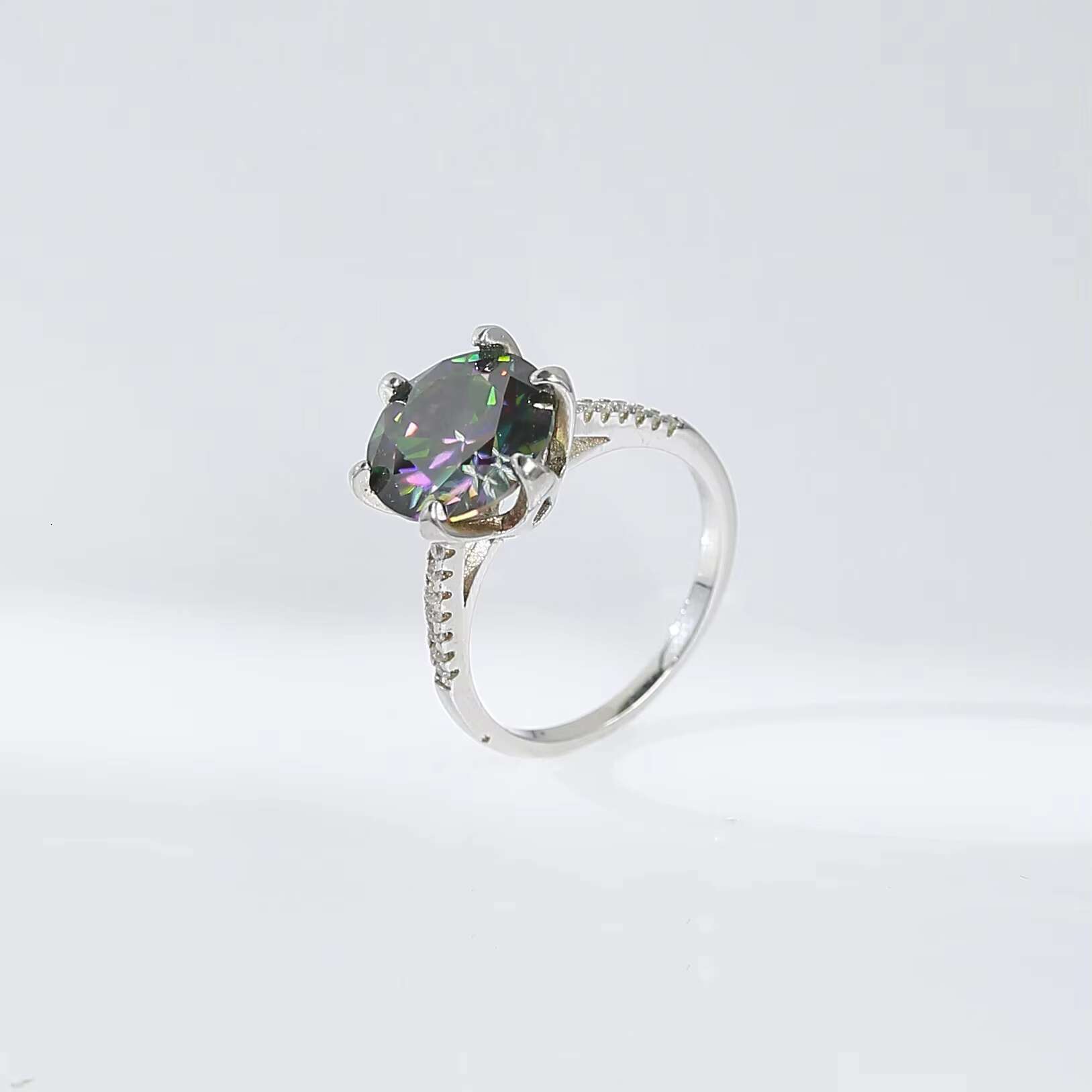 Luxury 5Carat Round Colorful Moissanite Ring Fine Jewelry S925 Sterling Silver Six-claw Moissanite Engagement Diamond Ring