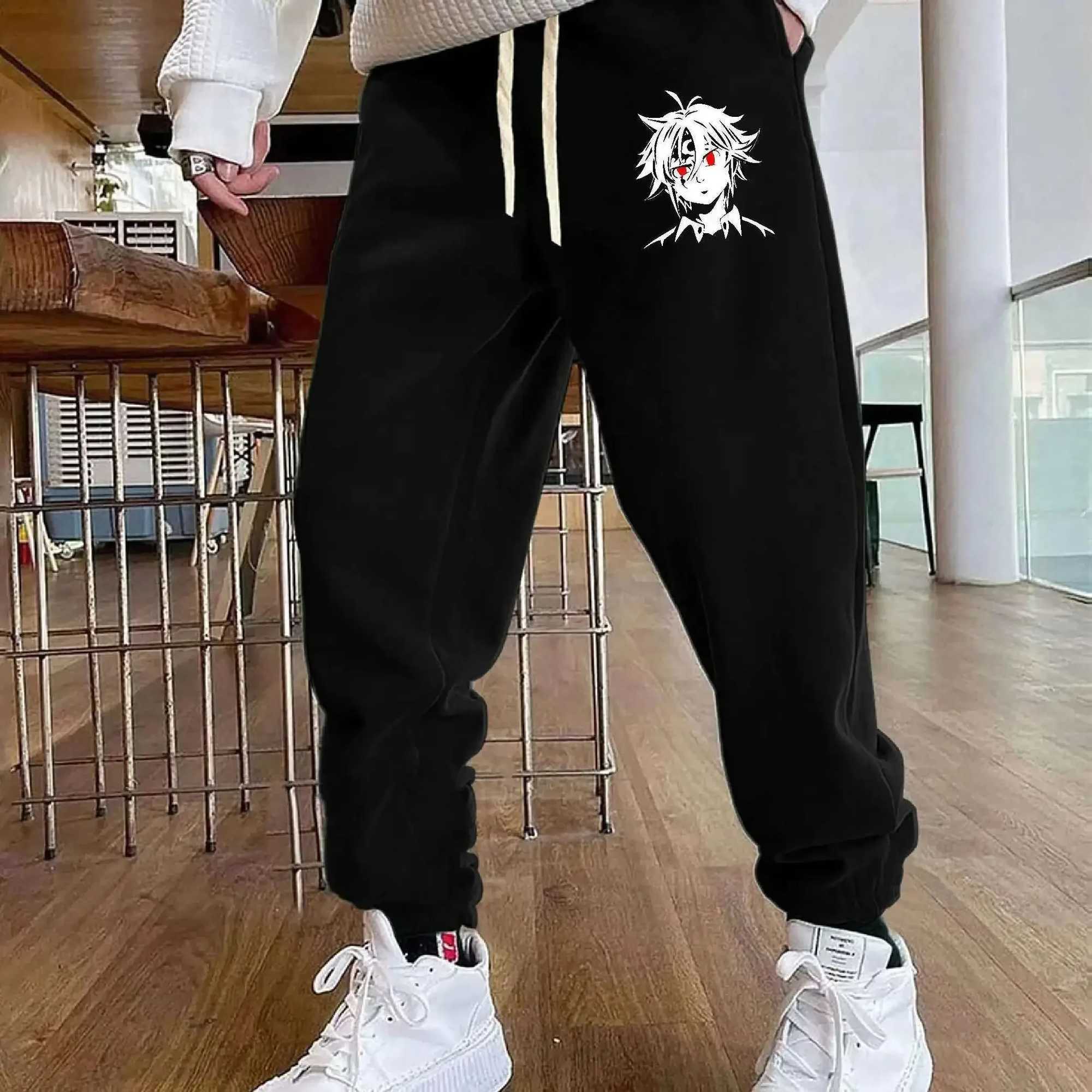 2024 Anime Portrait Printing Running Pants Mens Casual Waist Stretch Sports Pants Suitable for Spring and Autumn S-3XLXJ250410