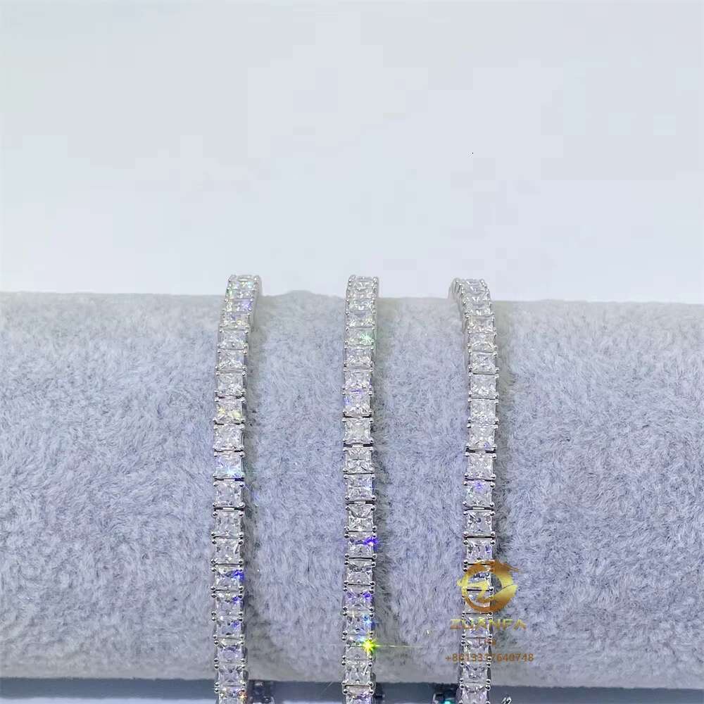 Ready to Ship Pass Diamond Tester Iced Out Princess Cut 3*3mm Tennis Bracelet 925 Silver Moissanite Tennis Chain