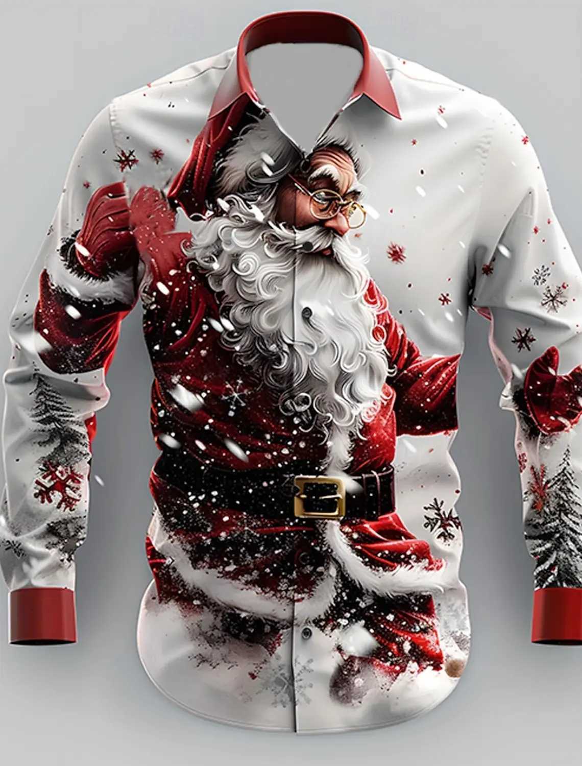 Christmas Theme Fashion Mens Casual Long Sleeve Shirt Breathable Tops Santa Claus Themed Stylish Pattern Full Sleeve Shirts K251110