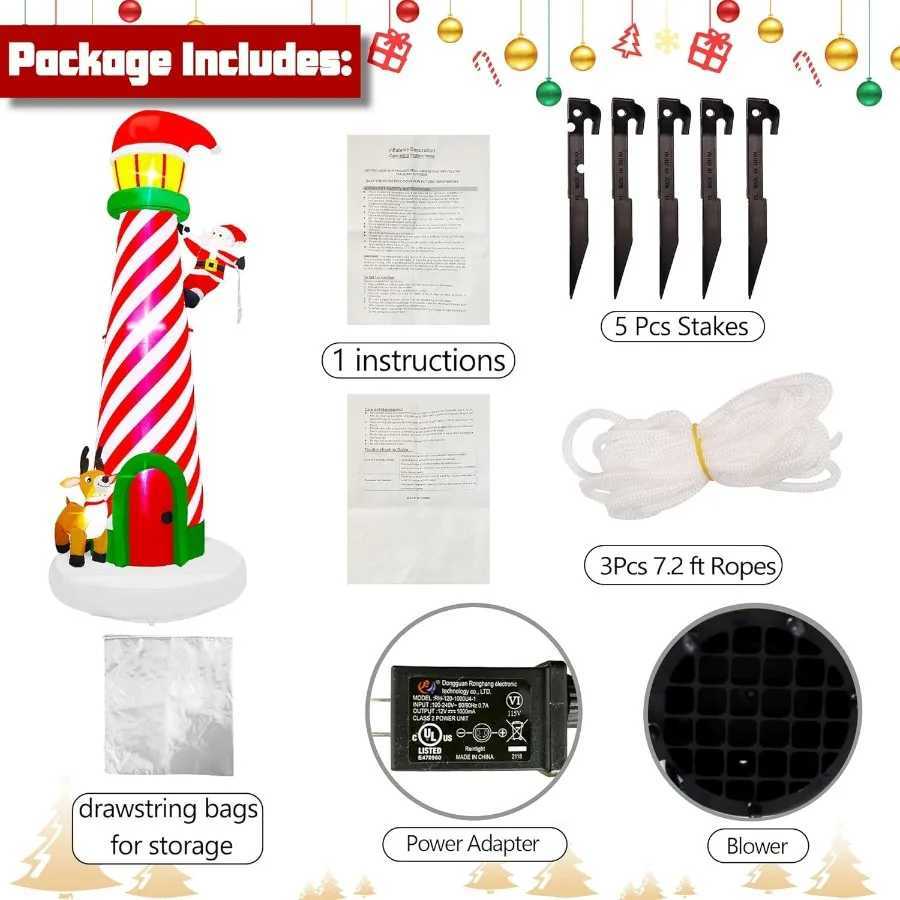 Christmas 10FT Christmas Inflatable Decoration Giant Lighted Lighthouse Blowups with Santa and Reindeer AirBlown Ornaments with Storage B Y251111
