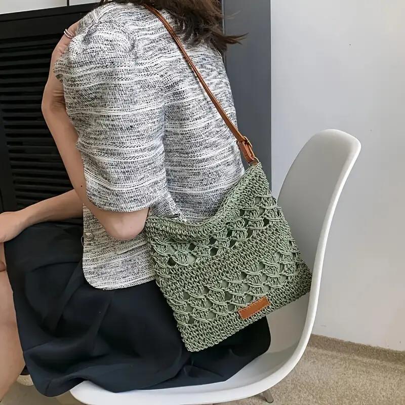 One Mini Solid Crochet Crossbody Bag With Adjustable Shoulder Strap For Women, Perfect As A Gift For Leisure, Woven Mini Bag ddmynov